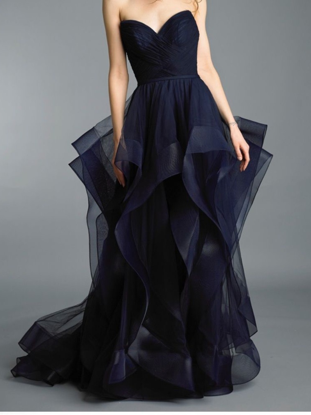 Black Label Navy Strapless Ruffled Evening Gown